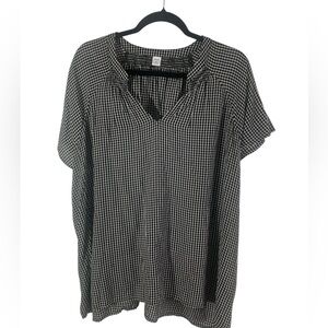 NWT Old Navy Black & White Gingham Plaid Short Sleeve Blouse Sz XXL